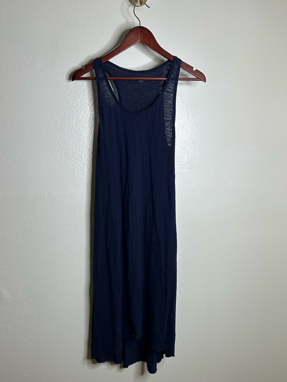 Eileen Fisher Hemp Organic Cotton Lightweight Racerback Navy Blue Midi Dress